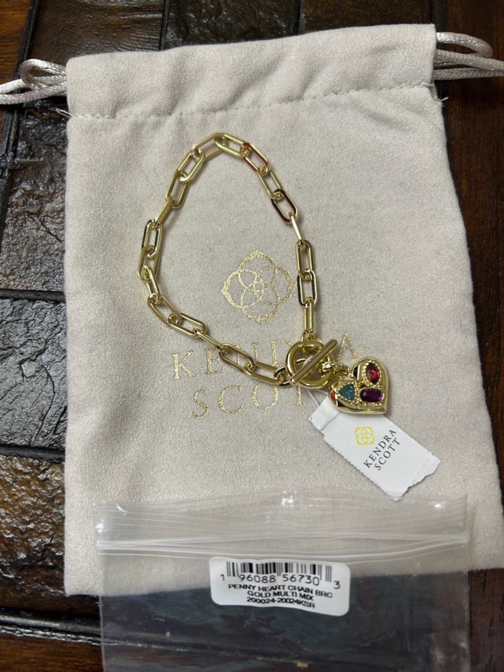 Kendra Scott Penny Heart Chain Bracelet with Multi-Gem Heart Charm